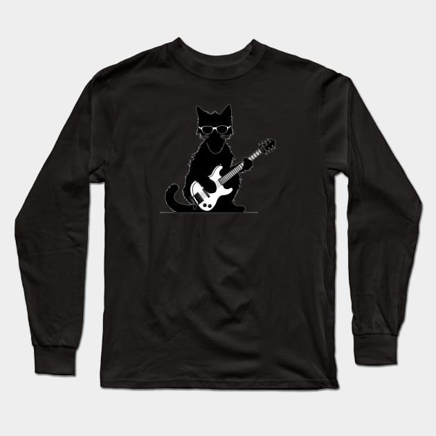 Cat playing guitar Long Sleeve T-Shirt by Onceer